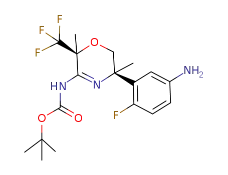 rac-tert-butyl ((2R*,5R*)-5-(5-amino-2-fluorophenyl)-2,5-dimethyl-2-(trifluoromethyl)-5,6-dihydro-2H-1,4-oxazin-3-yl)carbamate