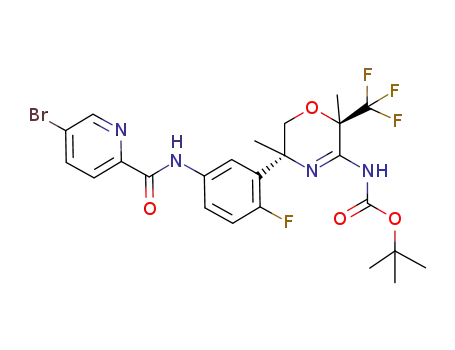 rac-tert-butyl ((2R*,5R*)-5-(5-(5-bromopicolinamido)-2-fluorophenyl)-2,5-dimethyl-2-(trifluoromethyl)-5,6-dihydro-2H-1,4-oxazin-3-yl)carbamate
