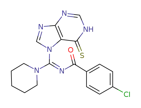 4-chloro-N-<(6,7-dihydro-6-thioxo-1H-purin-7yl)(piperidin-1-yl)methyliden>benzamid