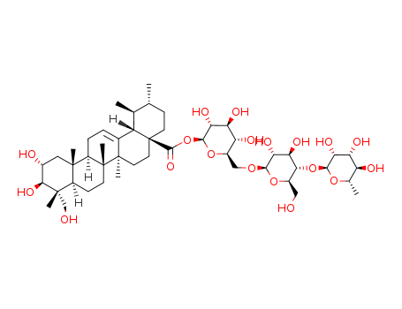 16830-15-2,Asiaticoside,Madecassol (7CI);Ba 2742;Centelase dermatologico;NSC166062;NSC 36002;Urs-12-en-28-oicacid, 2,3,23-trihydroxy-, O-6-deoxy-a-L-mannopyranosyl-(1?4)-O-b-D-glucopyranosyl-(1?6)-b-D-glucopyranosylester, (2a,3b,4a)-;