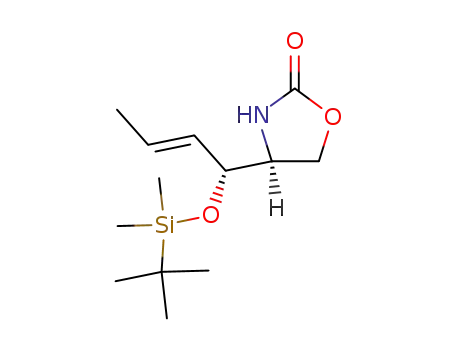 Molecular Structure of 837375-05-0 (2-Oxazolidinone,
4-[(1R,2E)-1-[[(1,1-dimethylethyl)dimethylsilyl]oxy]-2-butenyl]-, (4S)-)