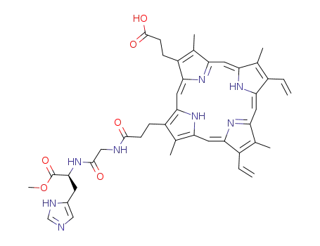 (S)-2-(2-{3-[(5Z,10Z,14Z,19Z)-18-(2-Carboxy-ethyl)-3,8,13,17-tetramethyl-7,12-divinyl-porphyrin-2-yl]-propionylamino}-acetylamino)-3-(3H-imidazol-4-yl)-propionic acid methyl ester