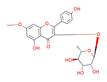 Molecular Structure of 57525-01-6 (5-hydroxy-2-(4-hydroxyphenyl)-7-methoxy-4-oxo-4H-chromen-3-yl 6-deoxy-alpha-L-mannopyranoside)