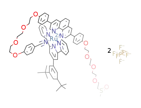 Ru(C14H21C15H10N3)(N2C36H38O8(C6H4CN)(C2H4SOCH3))(2+)*2PF6(1-)=[Ru(C29H31N3)(N2C36H38O8(C6H4CN)(C2H4SOCH3))](PF6)2