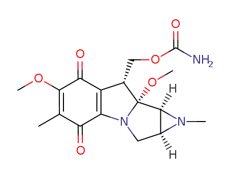 Molecular Structure of 74985-82-3 ((1aS,8R,8aR,8bS)-8-[[(Aminocarbonyl)oxy]methyl]-1,1a,2,8,8a,8b-hexahydro-6,8a-dimethoxy-1,5-dimethylazirino[2',3':3,4]pyrrolo[1,2-a]indole-4,7-dione)