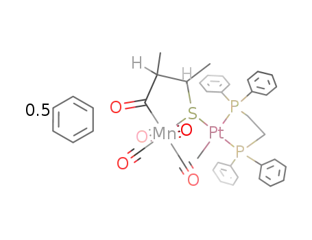 syn-(dppe)MePtSCHMeCHMeCOMn(CO)4*0.5(benzene)