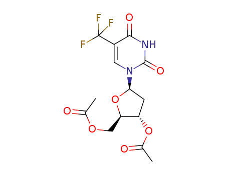 Molecular Structure of 65499-42-5 (1-(3,5-di-O-acetyl-2-deoxypentofuranosyl)-5-(trifluoromethyl)pyrimidine-2,4(1H,3H)-dione)