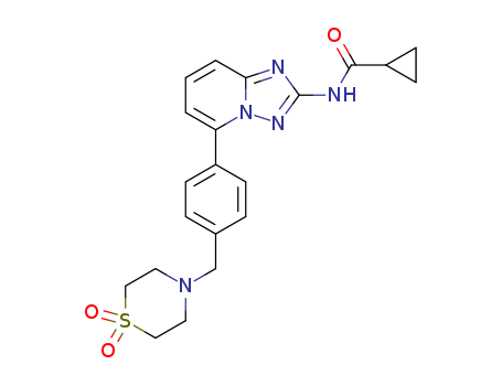 1206161-97-8,GPLG0634,GPLG0634;GLPG0634;SYN1158;CyclopropanecarboxaMide, N-[5-[4-[(1,1-dioxido-4-thioMorpholinyl)Methyl]phenyl][1,2,4]triazolo[1,5-a]pyridin-2-yl]-;GLPG0634 (analog);N-[5-[4-[(1,1-Dioxido-4-thiomorpholinyl)methyl]phenyl][1,2,4]triazolo[1,5-a]pyridin-2-yl]cyclopropanecarboxamide;Filgotinib (GLPG0634);N-[5-[4-[(1,1-Dioxido-4-thiomorpholinyl)methyl]phenyl][1,2,4]triazolo[1,5-a]pyridin-2-yl]cyclopropanecarboxamide                     Filgotinib (GLPG0634)