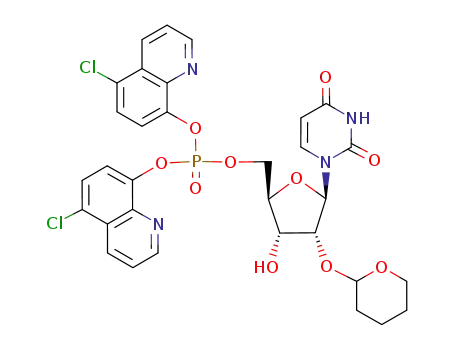 Molecular Structure of 83416-85-7 (5'-Uridylic acid, 2'-O-(tetrahydro-2H-pyran-2-yl)-,
bis(5-chloro-8-quinolinyl) ester)