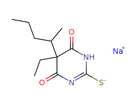Molecular Structure of 71-73-8 (4,6(1H,5H)-Pyrimidinedione,5-ethyldihydro-5-(1-methylbutyl)-2-thioxo-, sodium salt (1:1))