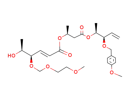 Molecular Structure of 566203-48-3 (2,5,7,12-Tetraoxapentadec-9-en-15-oic acid,
8-[(1S)-1-hydroxyethyl]-13-methyl-11-oxo-,
(1S,2R)-2-[(4-methoxyphenyl)methoxy]-1-methyl-3-butenyl ester,
(8R,9E,13S)-)