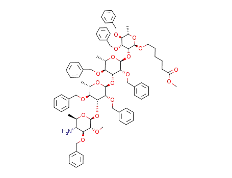 5-methoxycarbonylpentyl 4-amino-3-O-benzyl-4,6-dideoxy-2-O-methyl-β-D-glucopyranosyl-(1->3)-2,4-di-O-benzyl-α-L-rhamnopyranosyl-(1->3)-2,4-di-O-benzyl-α-L-rhamnopyranosyl-(1->2)-3,4-di-O-benzyl-α-L-rhamnopyranoside