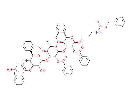 3-[(N-benzyloxycarbonyl)amino]propyl-O-(4-(3-hydroxy-3-methylbutanamido)-3-O-benzyl-4,6-dideoxy-β-D-glucopyranosyl)-(1->3)-O-(2-O-benzoyl-4-O-benzyl-α-L-rhamnopyranosyl)-(1->3)-2-O-benzoyl-4-O-benzyl-α-L-rhamnopyranoside