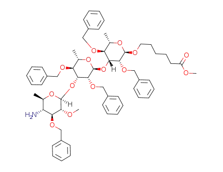 5-methoxycarbonylpentyl 4-amino-3-O-benzyl-4,6-dideoxy-2-O-methyl-β-D-glucopyranosyl-(1->3)-2,4-di-O-benzyl-α-L-rhamnopyranosyl-(1->3)-2,4-di-O-benzyl-α-L-rhamnopyranoside
