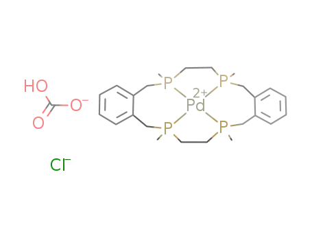 chloro(5,6,7,8,9,10,15,16,17,18,19,20-dodecahydro-6,9,16,19-tetramethyldibenzo{f,n}-{1,4,9,12}-tetraphosphacyclohexadecine-P,P',P'',P''')palladium(II)-hydrogencarbonate
