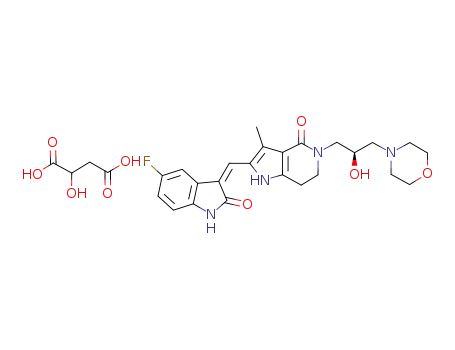 (R,Z)-2-(5-fluoro-2-oxo-1,2-dihydro-indol-3-ylidenemethyl)-5-(2-hydroxy-3-morpholin-4-yl-propyl)-3-methyl-1,5,6,7-tetrahydro-pyrrolo[3,2-c]pyridin-4-one malate