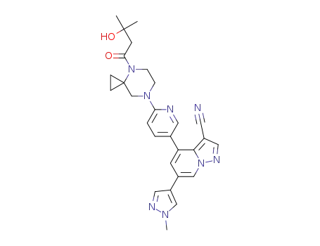 4-(6-(4-(3-hydroxy-3-methylbutanoyl)-4,7-diazaspiro[2.5]octan-7-yl)pyridin-3-yl)-6-(1-methyl-1H-pyrazol-4-yl)pyrazolo[1,5-a]pyridine-3-carbonitrile