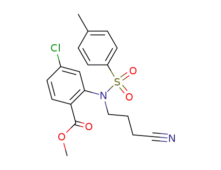 Molecular Structure of 105896-01-3 (Benzoic acid,
4-chloro-2-[(3-cyanopropyl)[(4-methylphenyl)sulfonyl]amino]-, methyl
ester)