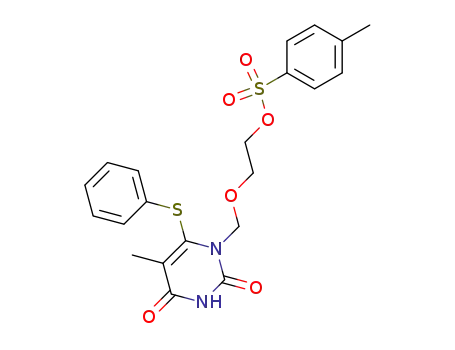 Molecular Structure of 189637-25-0 (2,4(1H,3H)-Pyrimidinedione,
5-methyl-1-[[2-[[(4-methylphenyl)sulfonyl]oxy]ethoxy]methyl]-6-(phenylthio
)-)