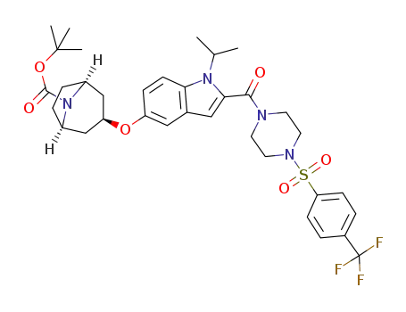 (1R,3r,5S)-3-{1-Isopropyl-2-[4-(4-trifluoromethyl-benzenesulfonyl)-piperazine-1-carbonyl]-1H-indol-5-yloxy}-8-aza-bicyclo[3.2.1]octane-8-carboxylic acid tert-butyl ester