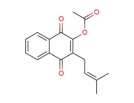 Molecular Structure of 57620-99-2 (3-(3-methylbut-2-en-1-yl)-1,4-dioxo-1,4-dihydronaphthalen-2-yl acetate)