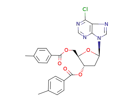 Molecular Structure of 91713-46-1 (6-CHLORO-9-(3,5-O-DI(P-TOLUOYL)-BETA-D-2-DEOXYRIBOFURANOSYL) PURINE)