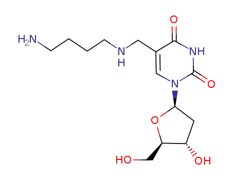 Molecular Structure of 90289-35-3 (Thymidine, a-[(4-aminobutyl)amino]-)