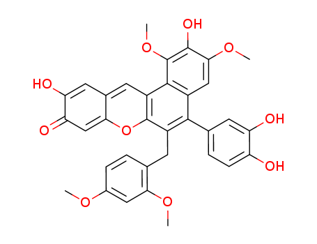 37381-57-0,Santarubin,5-(3,4-dihydroxy-phenyl)-6-(2,4-dimethoxy-benzyl)-2,10-dihydroxy-1,3-dimethoxy-benzo[a]xanthen-9-one;Santarubin B;