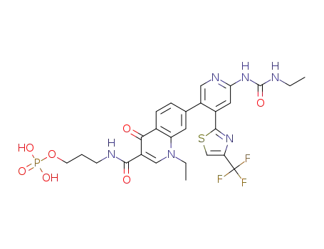 3-{[(1-ethyl-7-{6-[(ethylcarbamoyl)amino]-4-[4-(trifluoromethyl)-1,3-thiazol-2-yl]pyridin-3-yl}-4-oxo-1,4-dihydroquinolin-3-yl)carbonyl]amino}propyl dihydrogen phosphate