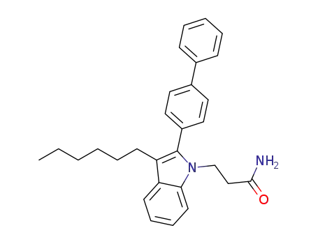 3-(2-(biphenyl-4-yl)-3-hexyl-1H-indol-1-yl)propanamide