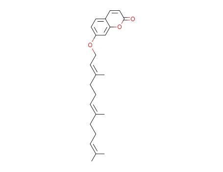 Molecular Structure of 23838-17-7 (7-[[(2E,6E)-3,7,11-Trimethyl-2,6,10-dodecatrienyl]oxy]-2H-1-benzopyran-2-one)