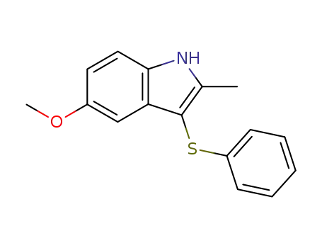 Molecular Structure of 98055-12-0 (1H-Indole, 5-methoxy-2-methyl-3-(phenylthio)-)