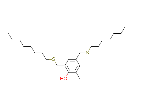 110553-27-0,2-Methyl-4,6-bis(octylsulfanylmethyl)phenol,2,4-Bis(octylthiomethyl)-6-methylphenol;2,4-Dioctylthiomethyl-6-methylphenol;4,6-Bis(octylthiomethyl)-o-cresol;AO 4 (Russian stabilizer);Antioxidant2088;EB 51-677;Irganox 1520;Irganox 1520L;Irganox 1520SE;Irgastab Cable KV10;KV 10;