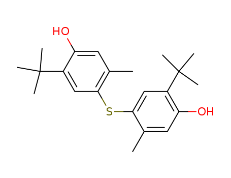 96-69-5,4,4'-Thiobis(6-tert-butyl-m-cresol),m-Cresol,4,4'-thiobis[6-tert-butyl- (8CI);1,1'-Thiobis(2-methyl-4-hydroxy-5-tert-butyl)benzene;2,2'-Di-tert-butyl-5,5'-dimethyl-4,4'-thiodiphenol;4,4'-Thiobis(6-t-butyl-m-cresol);4,4'-Thiobis[2-tert-butyl-5-methylphenol];4,4'-Thiobis[6-tert-butyl-3-methylphenol];4,4'-Thiobis[6-tert-butyl-m-cresol];Antage Crystal;Antigene WX-R;Antioxidant AO;Antioxidant TMB 6;Bis(2-methyl-4-hydroxy-5-tert-butylphenyl) sulfide;Bis(3-tert-butyl-4-hydroxy-6-methylphenyl)sulfide;Bis(5-tert-butyl-4-hydroxy-2-methylphenyl) sulfide;Disperse MB 61;Durad AX16;Irganox 415;Keminox 236T;Lowinox 44S36;Lowinox TBM 6;Lowinox TBM 6P;N300;Nocrac 300;Nonflex BPS;Nonflex BPS-R;Santonox;Santonox BM;Santonox TBMC;Sumilizer WX;Sumilizer WX-R;Thioalkofen BM;Thioalkofen BM 4;Thioalkofen MBCh;Ultranox 236;Yoshinox SR;ZBX 1R;