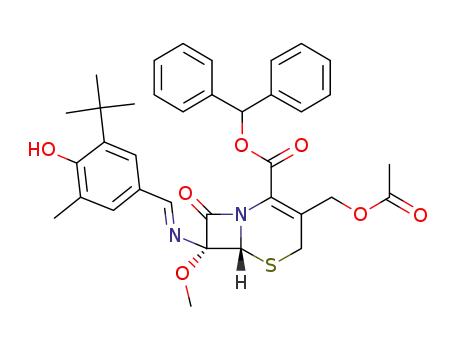 Benzhydryl 7α-methoxy-7β-(4-hydroxy-3-methyl-5-tert.-butylbenzylideneamino)-3-acetoxymethyl-3-cephem-4-carboxylate