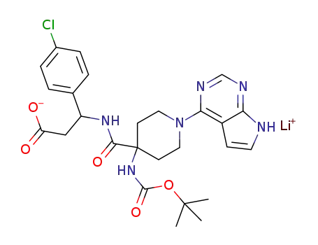 methyl 3-(4-(tert-butoxycarbonylamino)-1-(7H-pyrrolo[2,3-d]pyrimidin-4-yl)piperidine-4-carboxamido)-3-(4-chlorophenyl)propanoate