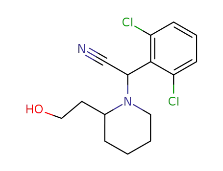 Molecular Structure of 104062-11-5 (1-Piperidineacetonitrile, a-(2,6-dichlorophenyl)-2-(2-hydroxyethyl)-)