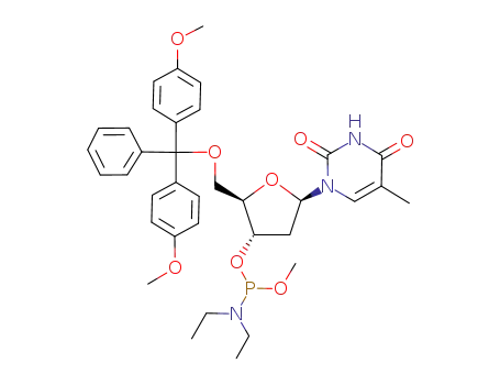 Diethyl-phosphoramidous acid (2R,3S,5R)-2-[bis-(4-methoxy-phenyl)-phenyl-methoxymethyl]-5-(5-methyl-2,4-dioxo-3,4-dihydro-2H-pyrimidin-1-yl)-tetrahydro-furan-3-yl ester methyl ester