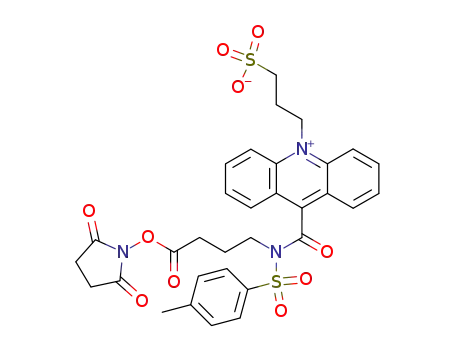 Molecular Structure of 199293-83-9 (3-[9-(((3-(N-succiniMidyloxycarboxypropyl)[4-Methxylphenyl]sulfonyl)aMine)carboxyl]-10-acridiniuMyl)-1-propanesulfonate inner salt (NSP-SA-NHS))