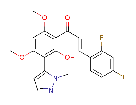 (E)-3-(2,4-difluorophenyl)-1-(2-hydroxy-4,6-dimethoxy-3-(1-methyl-1H-pyrazol-5-yl)phenyl)prop-2-en-1-one