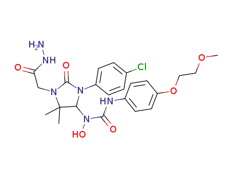 1-(3-(4-chlorophenyl)-1-(2-hydrazinyl-2-oxoethyl)-5,5-dimethyl-2-oxoimidazolidin-4-yl)-1-hydroxy-3-(4-(2-methoxyethoxy)phenyl)urea