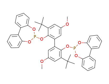 Molecular Structure of 121627-17-6 (6,6'-[(3,3'-Di-t-butyl-5,5'-dimethoxy-1,1'-biphenyl-2,2'-diyl)bis(oxy)]bis(dibenzo[d,f][1,3,2]dioxaphosphepin)hemiethylacetateadduct,min.95%BIPHEPHOS)