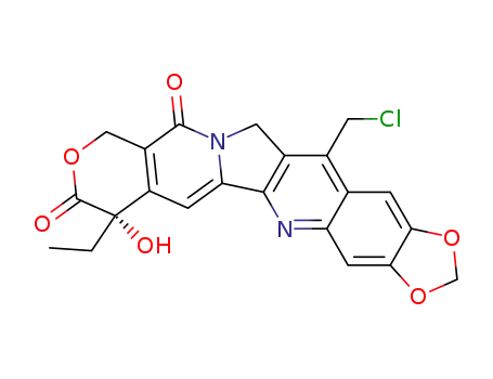 Molecular Structure of 149882-14-4 (10H-1,3-Dioxolo[4,5-g]pyrano[3',4':6,7]indolizino[1,2-b]quinoline-8,11(7H,13H)-dione,14-(chloromethyl)-7-ethyl-7-hydroxy-, (7S)-)