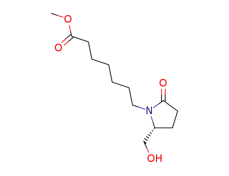 Molecular Structure of 73208-42-1 (1-Pyrrolidineheptanoic acid, 2-(hydroxymethyl)-5-oxo-, methyl ester,
(2R)-)