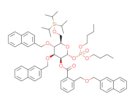 dibutyl 6-O-triisopropylsilyl-2-O-(2-((4-methoxybenzyloxy)methyl)benzoyl)-2,3-di-O-(2-methylnaphthyl)-α-D-mannopyranoside phosphate