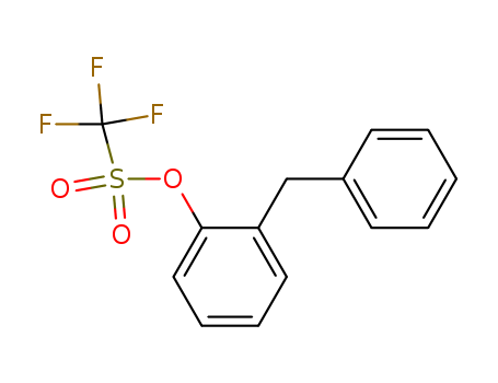 Molecular Structure of 166959-36-0 (Methanesulfonic acid, trifluoro-, 2-(phenylmethyl)phenyl ester)