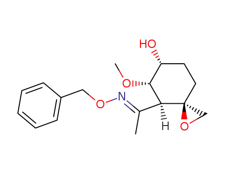 Molecular Structure of 654055-80-8 (Ethanone,
1-[(3R,4S,5S,6R)-6-hydroxy-5-methoxy-1-oxaspiro[2.5]oct-4-yl]-,
O-(phenylmethyl)oxime, (1E)-)