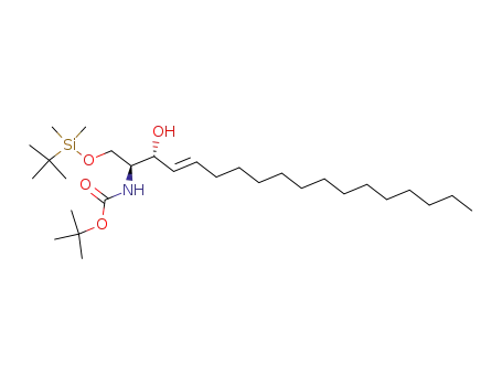Molecular Structure of 221455-36-3 (Carbamic acid,
[(1S,2R,3E)-1-[[[(1,1-dimethylethyl)dimethylsilyl]oxy]methyl]-2-hydroxy-3-
heptadecenyl]-, 1,1-dimethylethyl ester)