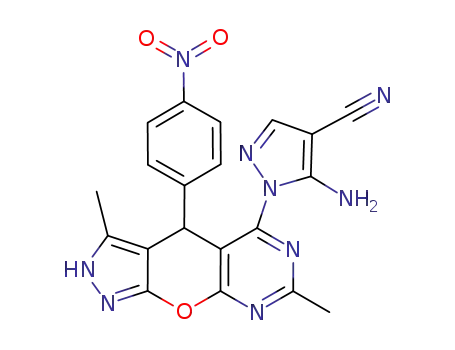 5-amino-1-[3,7-dimethyl-4-(4-nitrophenyl)-2,4-dihydropyrazolo[4',3':5,6]pyrano[2,3-d]pyrimidin-5-yl]-1H-pyrazole-4-carbonitrile