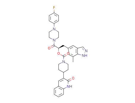 (R)-1-(4-(4-Fluorophenyl)piperazin-1-yl)-3-(7-methyl-1H-indazol-5-yl)-1-oxopropan-2-yl 4-(2-oxo-1,2-dihydroquinolin-3-yl)piperidine-1-carboxylate